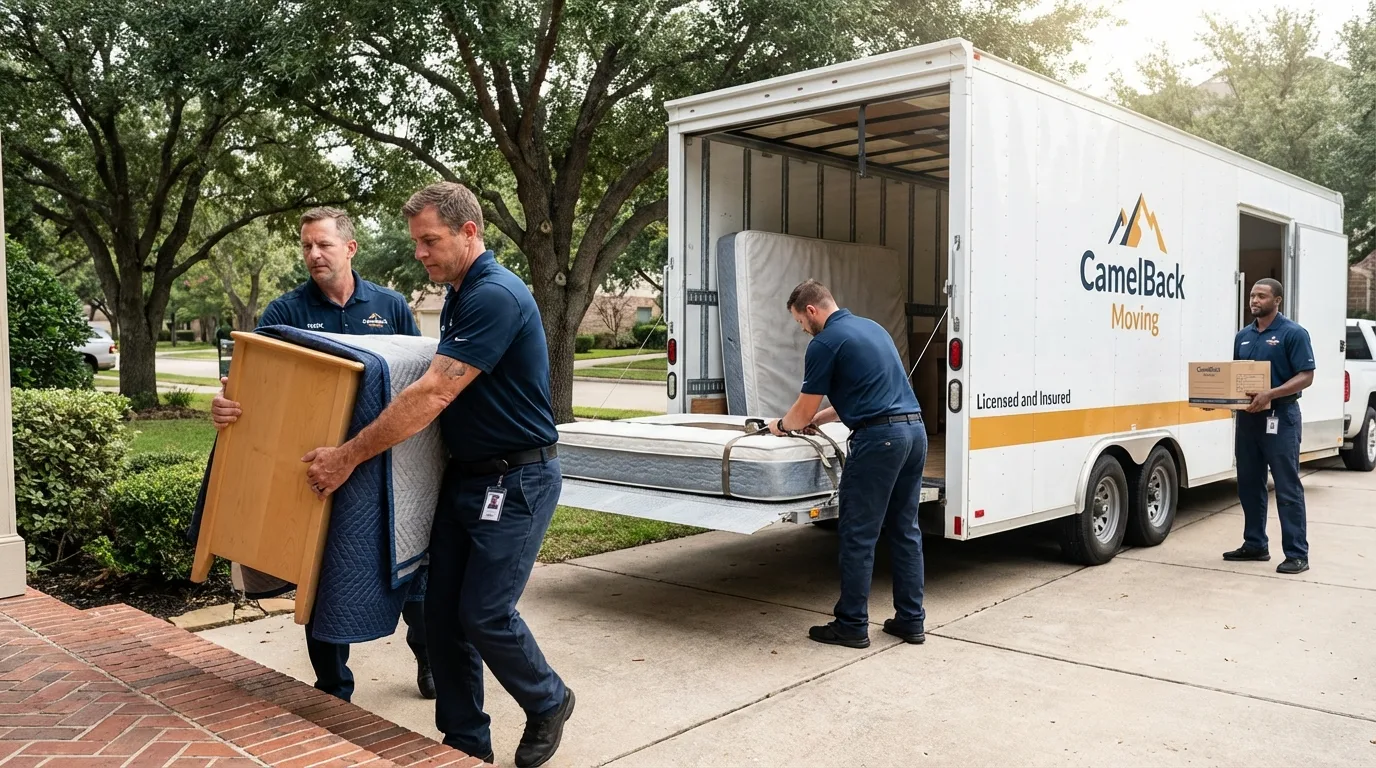 Crew loading residential truck for cross-state move from Salado, TX