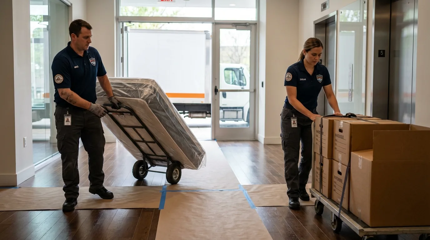 Professional apartment movers loading elevator in Salado, TX